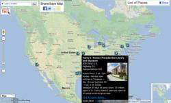 A screenshot from the Presidential Libaries map.