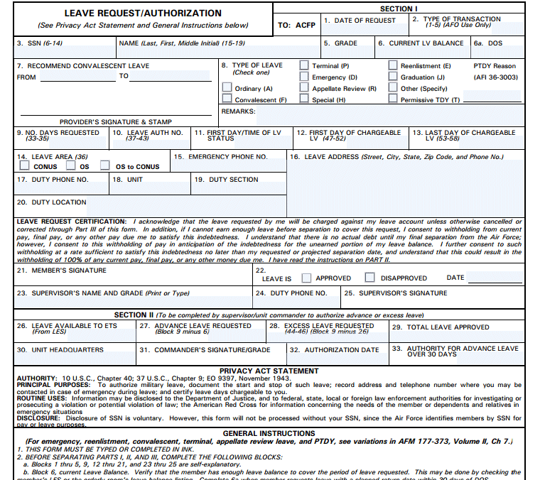 Fillable Air Force Leave Form Printable Forms Free Online