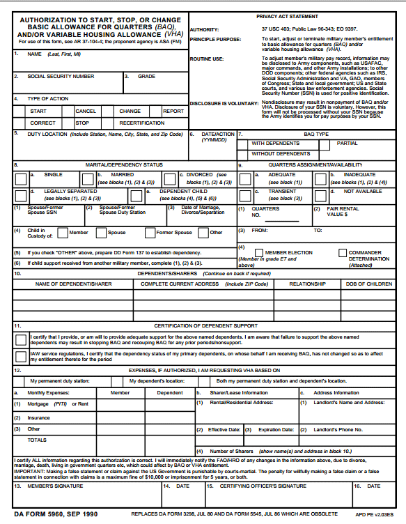 Bah Form 5960 Fillable Printable Forms Free Online