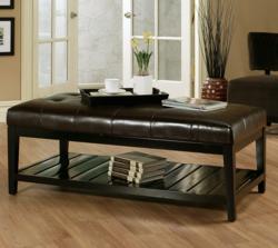 Bicast Tufted Leather Coffee Table Ottoman