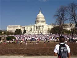 Supporters of immigration reform, overwhelmingly Hispanic, gather in front of Capitol Hill.