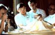 Scientists observing the Shroud of Turin during its only comprehensive scientific examination in 1978.