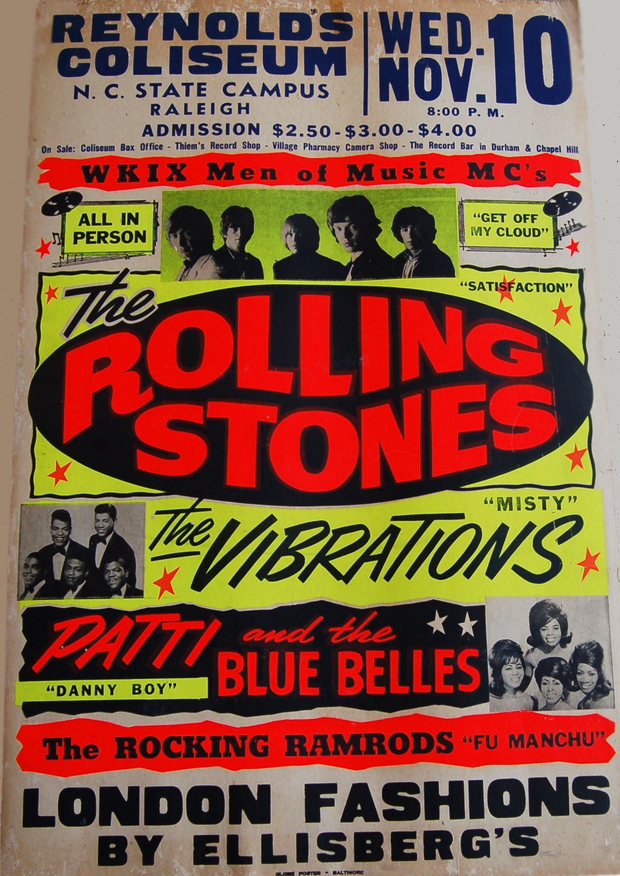 Art Print POSTER CANVAS 1965 Rolling Stones Greensboro North Carolina Coliseum