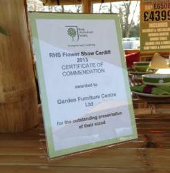 Outstanding Presentation Award for The Garden Furniture Centre tradestand at RHS Cardiff Flower Show.