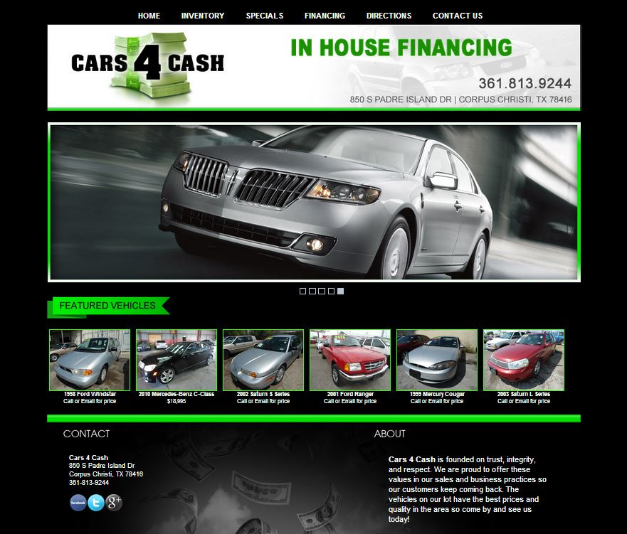 New Dealership Website for Cars 4 Cash Built by