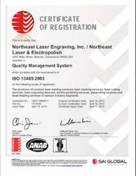 Northeast Laser & Electropolish ISO 13485 Certificate