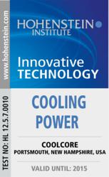 "Innovative Technology" badge for Coolcore awarded by Hohenstein Institute, the leader in textile testing since 1946.