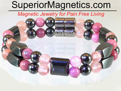 Magnetic Bracelet with Rhodonite and Rose Quartz