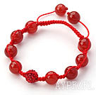 10mm Round Carnelian and Rhinestone Beads Adjustable Drawstring Bracelet