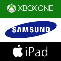 Samsung, Xbox and iPad logos
