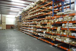 Racks of trim inventory from Calhoun
