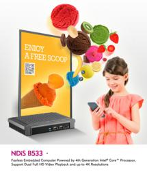 NDiS B533 - Fanless Embedded Computer Powered by 4th Generation Intel® Core™ Processor, Support Dual Full HD Video Playback and up to 4K Resolutions