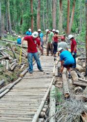 Breckenridge Grand Vacations Employees Team Up for Trail Work on the Peaks Trail in Breckenridge.