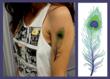 Temporary tattoos, like this brilliantly colored peacock feather, can change to match your current style.