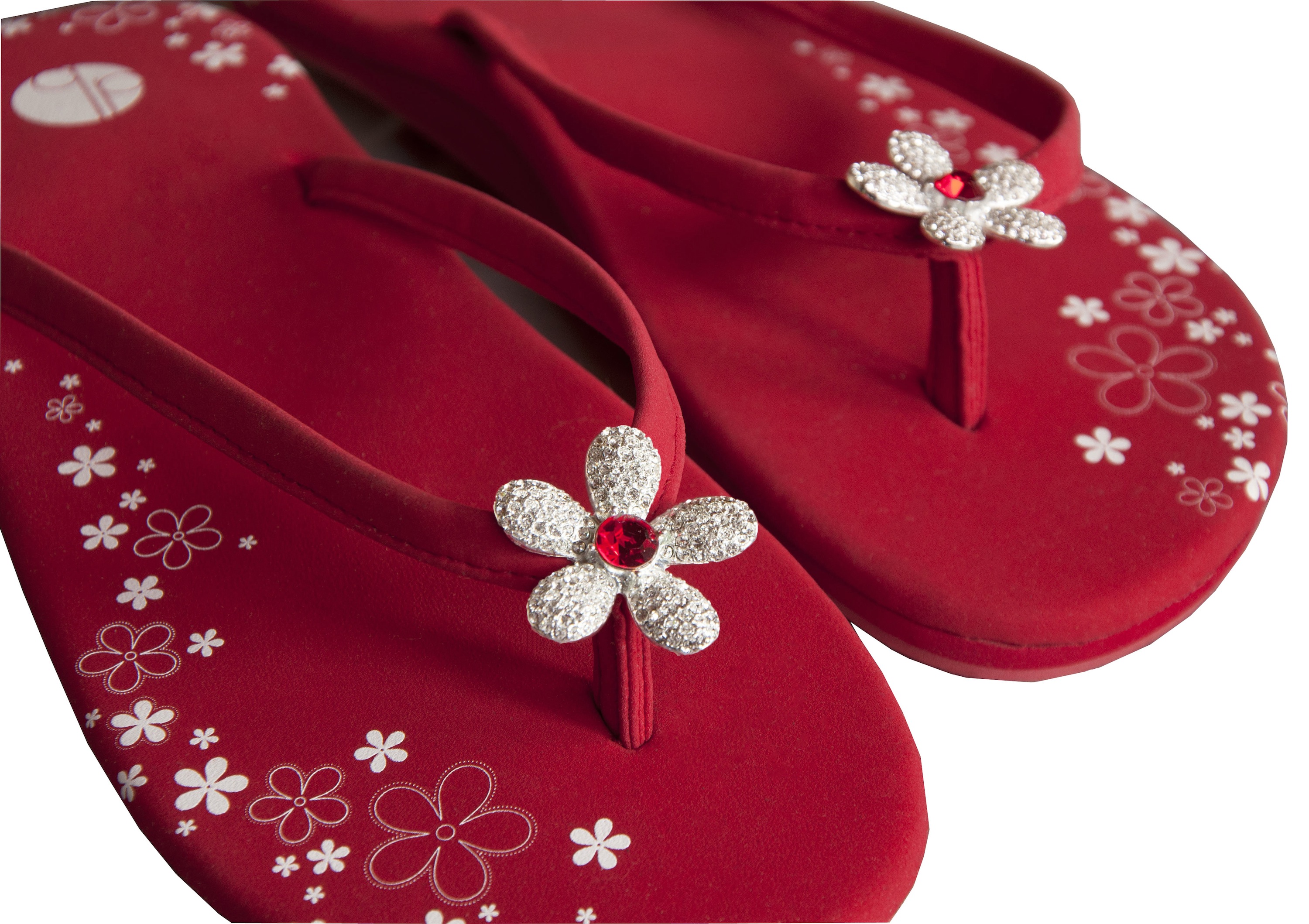 red rhinestone flip flops