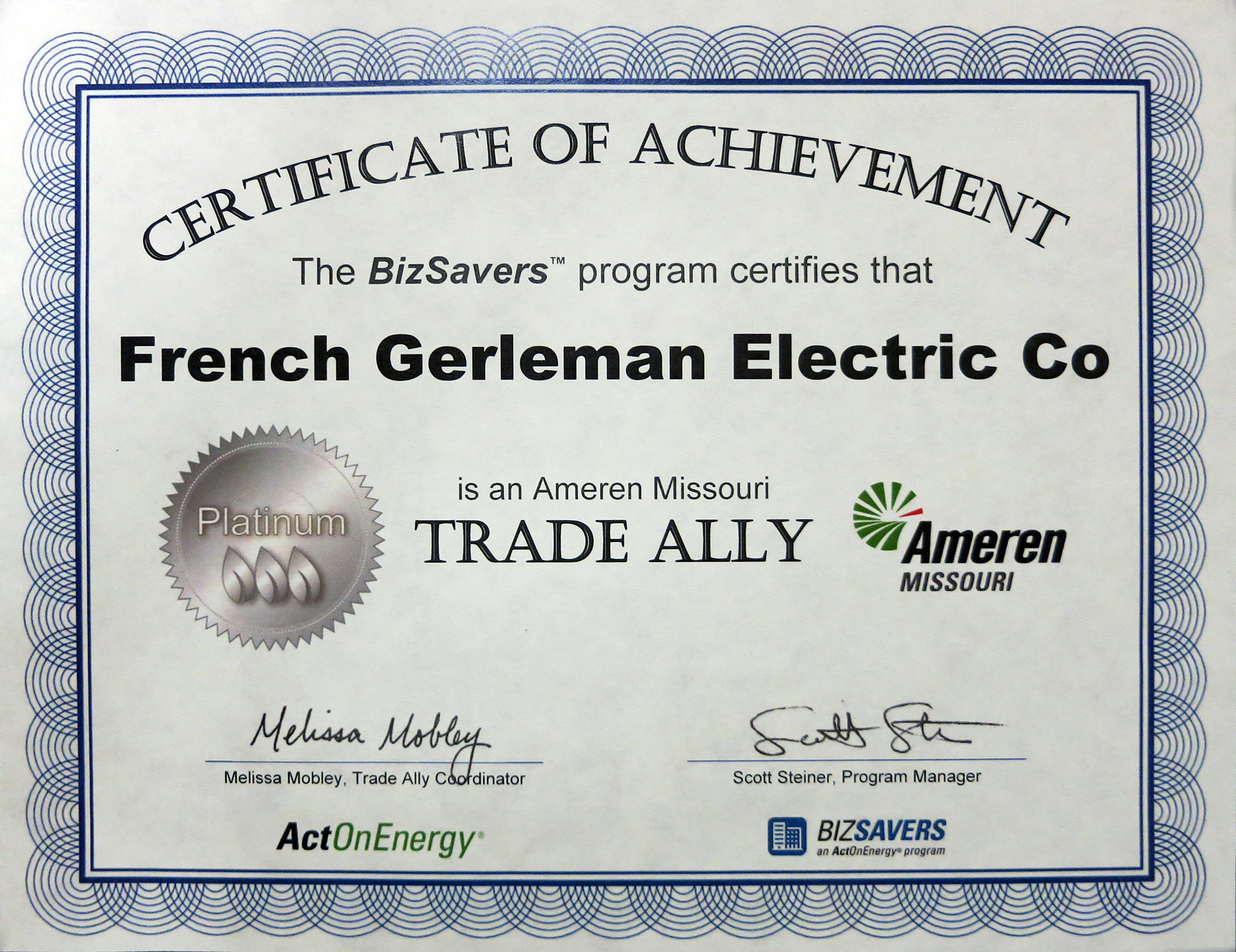 French Gerleman Attains Ameren Missouri’s ActOnEnergy BizSavers