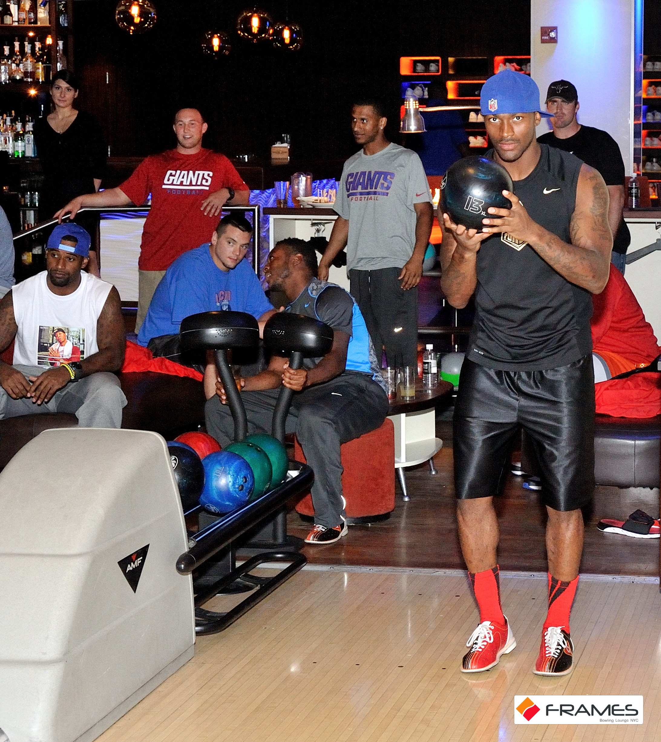 Entire NY GIANTS Football Team Celebrate a Boys Night Out at Frames Bowling Lounge