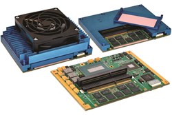 XCOM-6400 COM Express module with removable SODIMM hold-down latch and optional active heat sink with fan