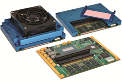 XCOM-6400 COM Express module with removable SODIMM hold-down latch and optional active heat sink with fan