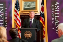 Dr. Fred Finks, president of Ashland University, makes the announcement that Ashland University will cut tuition by more than $10,000 at a news conference at the Ohio Statehouse today.
