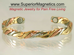 Copper bracelet with woven silver and brass combined with magnets