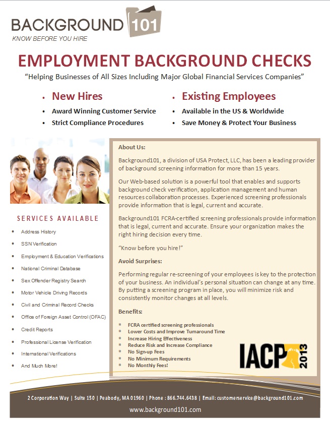 Background101 Introduces . and Global Background Checks for Businesses  of All Sizes, Including Major International Financial Services Companies