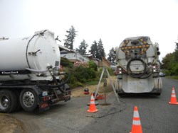 Flood grouting tanker trucks.