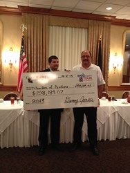 Chitimacha Louisiana Open Excutive Director, Danny Jones, and John Darden, Tribal Chariman, present $158,184.02 check to local charities.