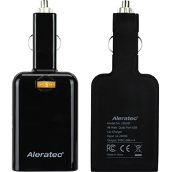 Aleratec-Quad-4-Port-USB-9.6-Amp-Rapid-Car-Charger-for-iPhones-Smartphones,-iPads-and-Tablets