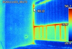 Thermal imaging is used to assist in the inspection for air and thermal leaks in a building enclosure.