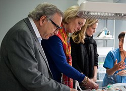 Harry and Kay during a visit to a heart surgery ward in Ukraine