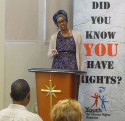Soreti Kadir, 18, who represented the Oromo community as the first Australian delegate to attend the Youth for Human Rights International Human Rights Summit September 6-8 in Brussels, was honored October 21, 2013, at a United Nations International Day fo