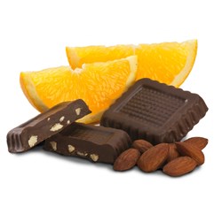 Few flavors bring out the wonderful complexity of dark chocolate as well as citrusy orange. Enjoy this foodie favorite combination of dark chocolate squares, filled with a bright, smooth orange flavor and crunchy almond pieces