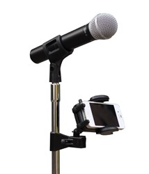 SMARTLOK clamped to microphone stand