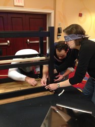 K2M employees build kitchen islands blindfolded