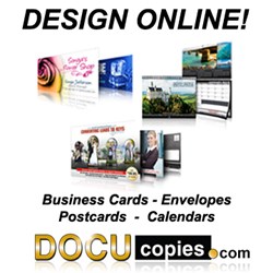 Design postcards, business cards, calendars and envelopes online at Docucopies.com