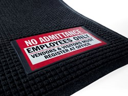 Waterhog Sign Mats include a safety or warning message to alert people of hazards or area restrictions