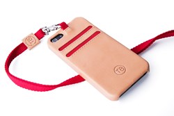 T8 STORM iPhone 5S wallet case in tan leather with red trim