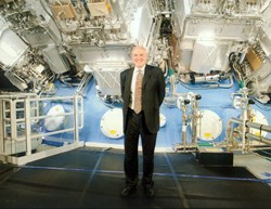 SPIE CEO Eugene Arthurs at the NIF dedication in 2009; outside the target chamber.
