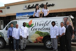 The team in front of Foothill Kitchens, the home of World Garden's Cafe.