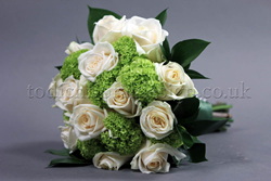 white rose and viburnum opulus wedding bouquet
