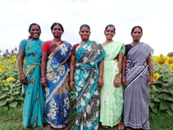 Five budding rural entrepreneurs led by Shanthi (second on the left) raised funds for their new masala making venture.
