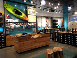 Teva, adventure lifestyle brand, showcases Pioneer Millworks reclaimed oak on their cash wrap