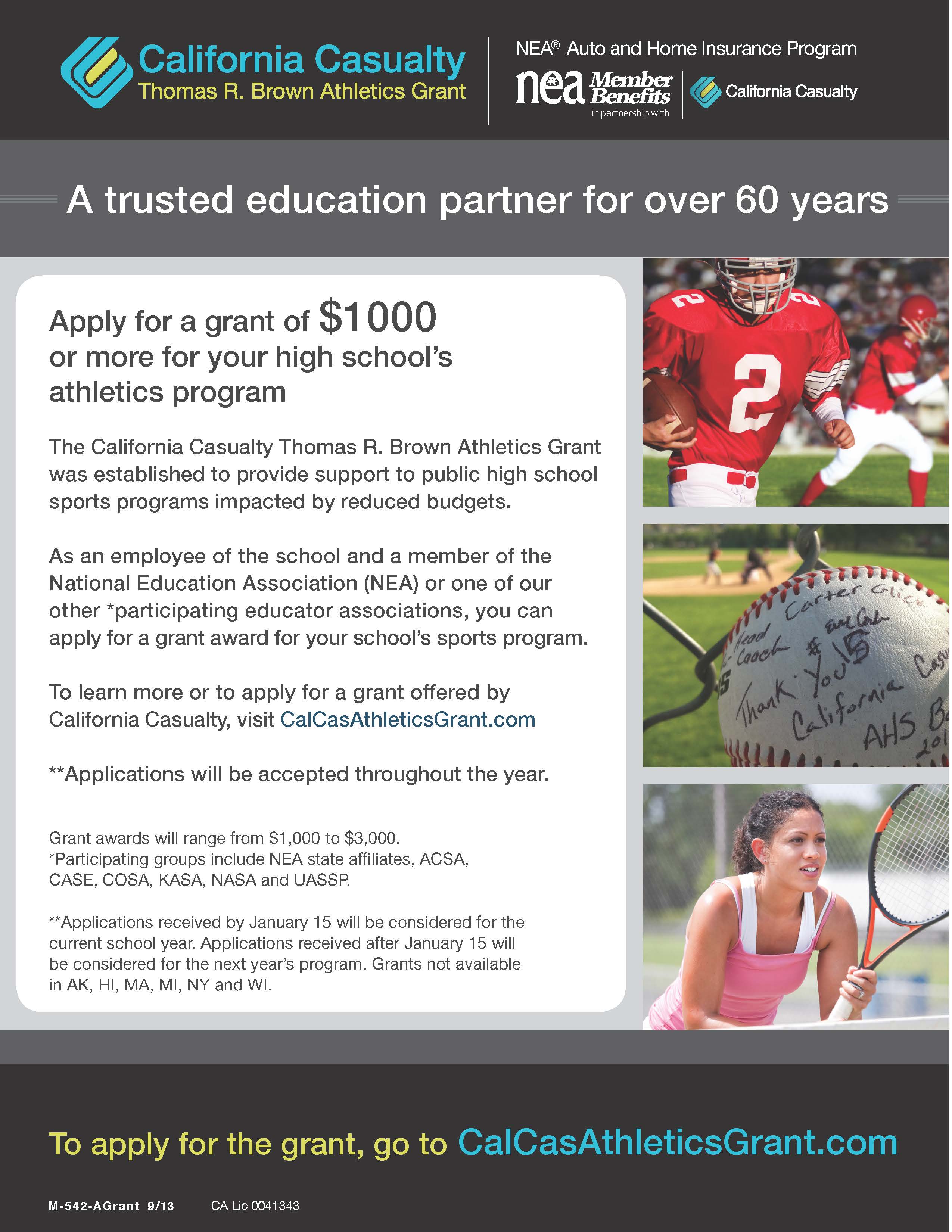 101,000 in Thomas R. Brown Athletics Grants Given by California Casualty