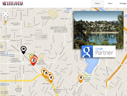 Image shows a view of Silverlandia map with inset photo of Silver Lake region and Google Partner logo.