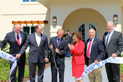 CUTTING THE RIBBON (l. to r.): David Coker, President, Fisher House Foundation joined by Hon. Ted Yoho, FL; Stephen Cade; Barbara Gentry; Rick Fabiani , Thomas Wisnieski.