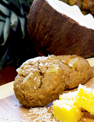 Piña Colada Omega Cookie, Surrounded by Pineapple Chunks and Toasted Coconut