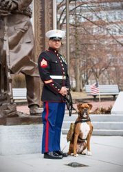 Sgt. Valdez and his dog Midas. Midas, the 2014 Dogs on Deployment mascot, is protected by Pets Best.