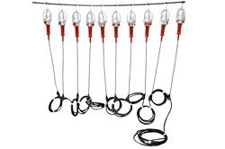 10 work lights connected in a series along 150 feet of cord