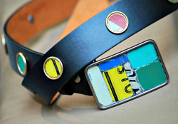 Vintage license plate mosaic belt buckles from Randitan.